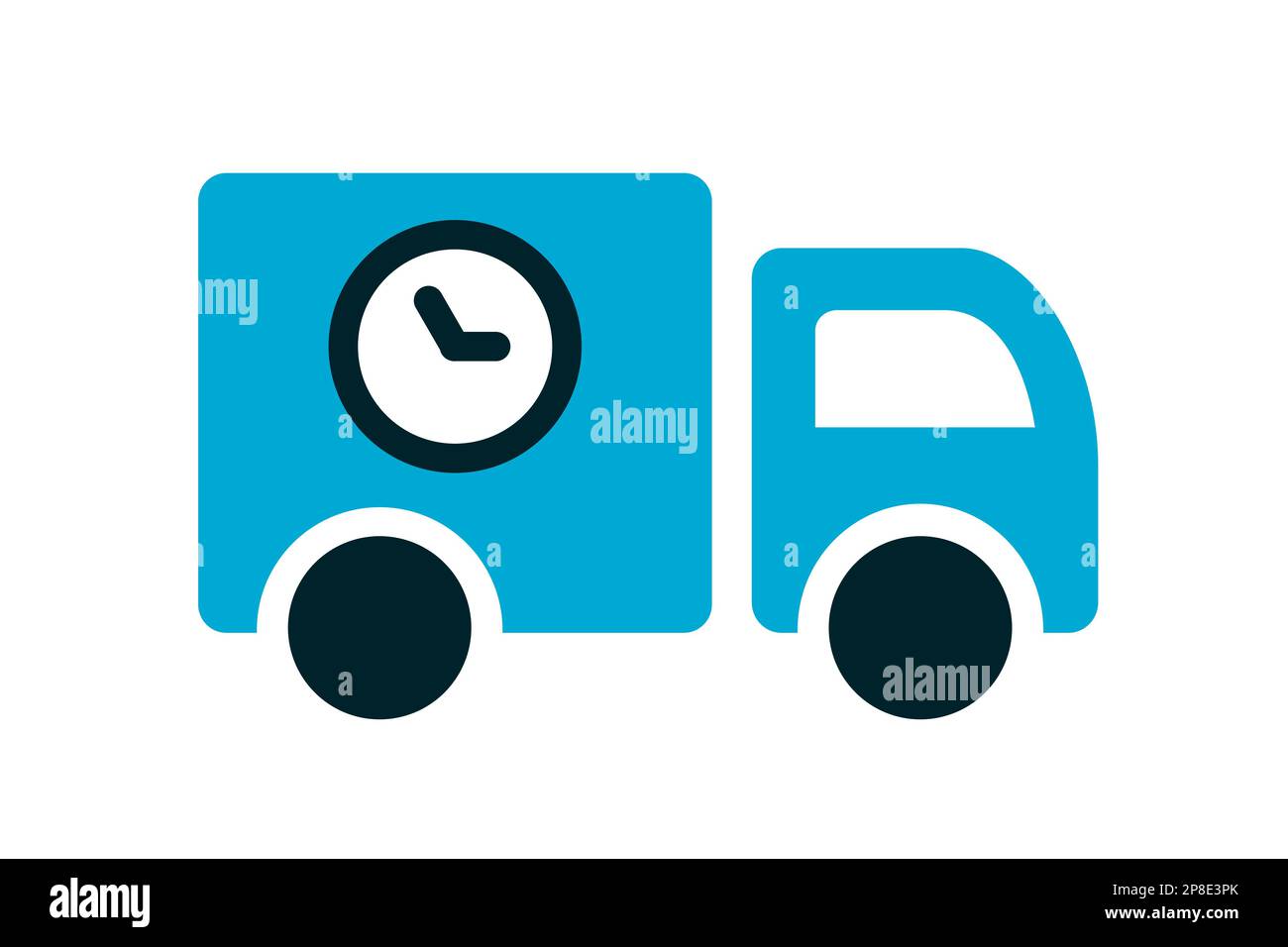 Blue fast delivery truck. Small delivery van with a clock. Cargo vehicle with time symbol. Prompt shipping. Online shopping icon. Delivery service. C Stock Vector