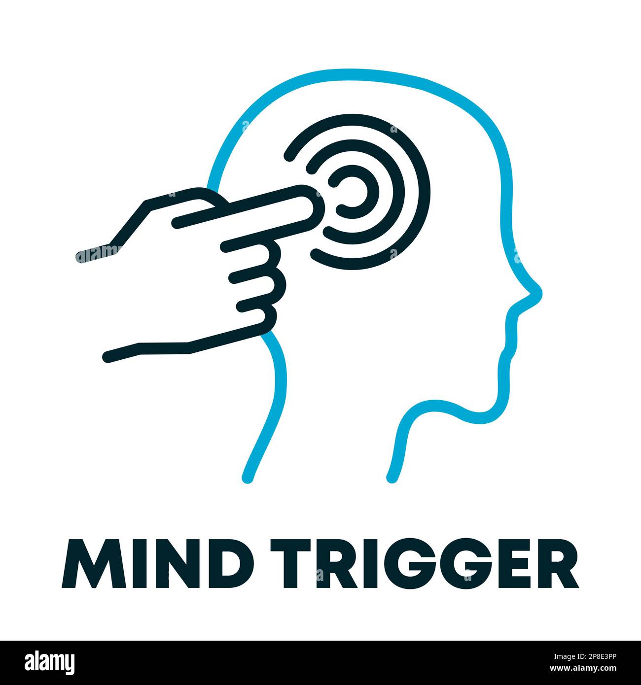 Mind trigger concept. Emotional stress. Mental health. Finger touching point in a person's mind. Action  that worsened symptoms. Behavioral response Stock Vector