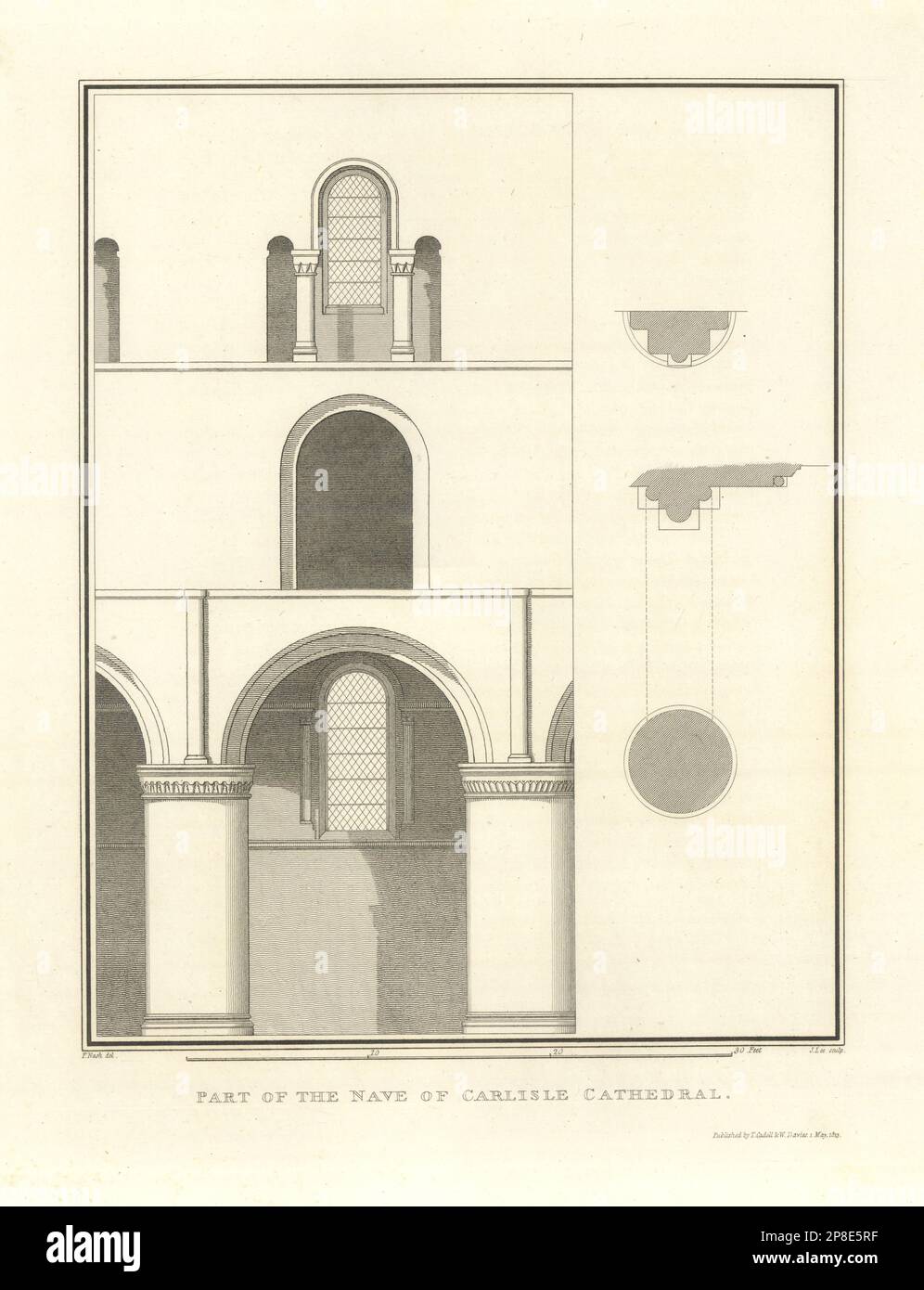 Part of the nave of Carlisle Cathedral, Cumbria. NASH 1816 old antique print Stock Photo