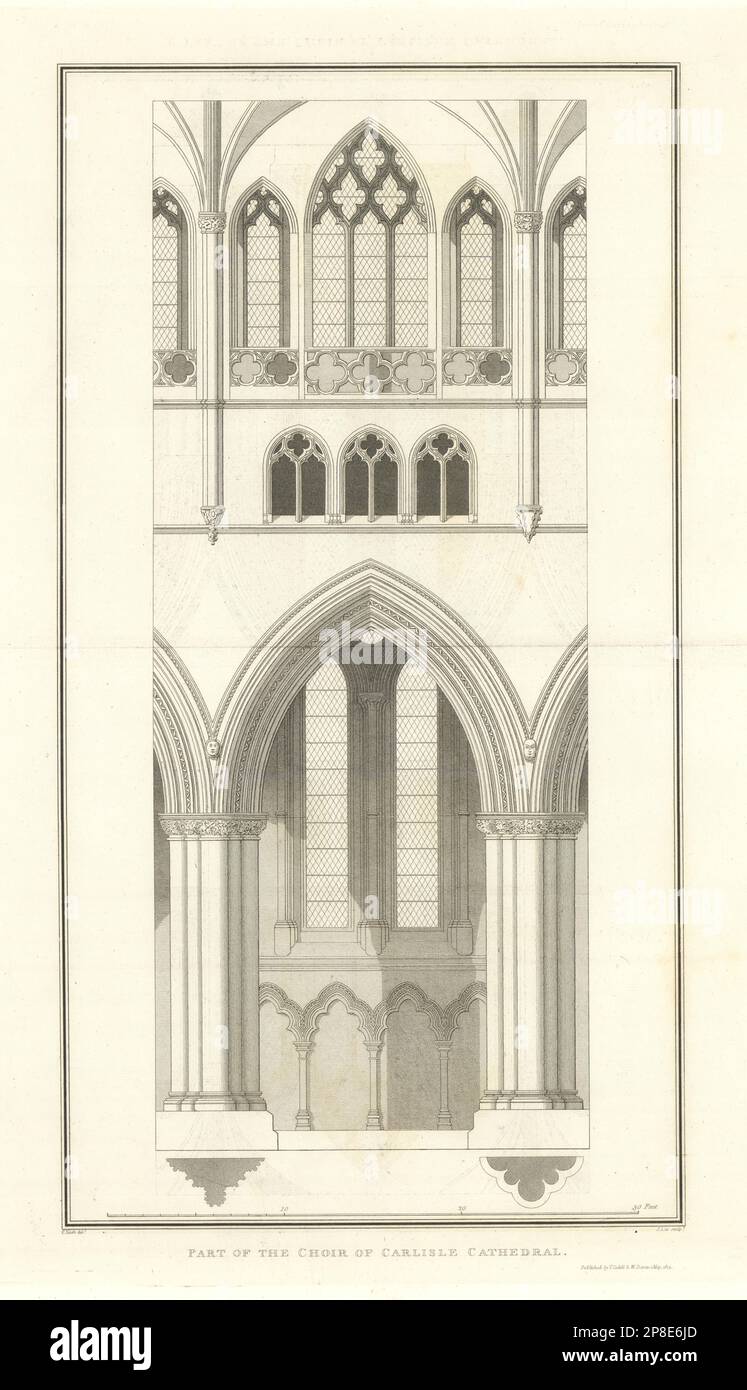 Part of the Choir of Carlisle Cathedral, Cumbria. NASH 1816 old antique print Stock Photo