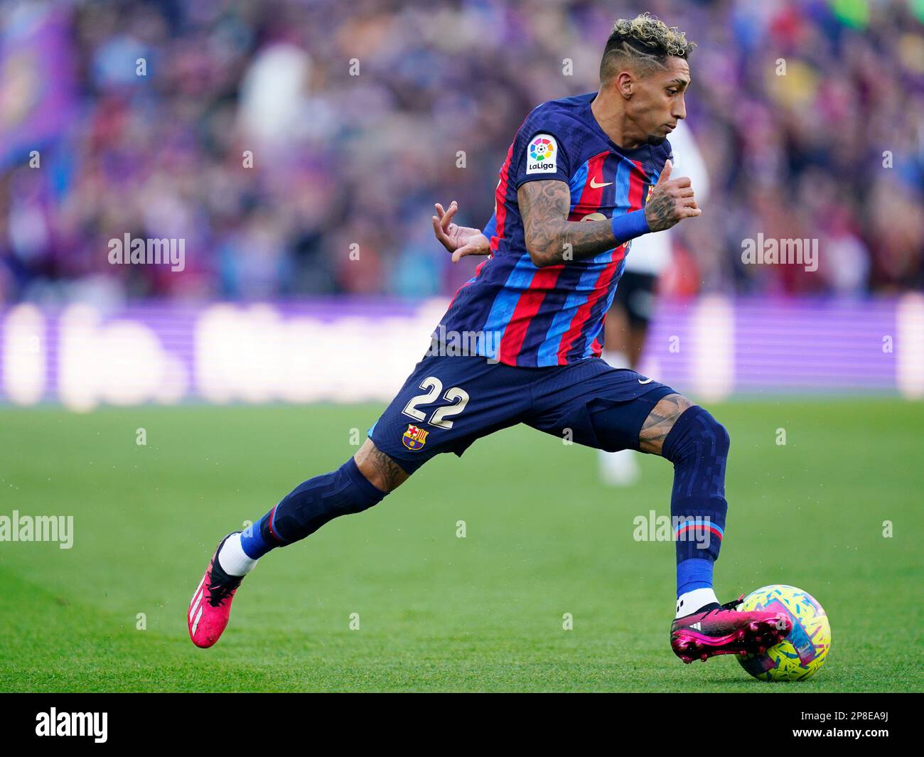 Raphael Dias Belloli Raphinha of FC Barcelona during the La Liga match between FC Barcelona and Valencia CF played at Spotify Camp Nou Stadium on March 05, 2023 in Barcelona, Spain. (Photo by Sergio Ruiz / PRESSIN) Stock Photo