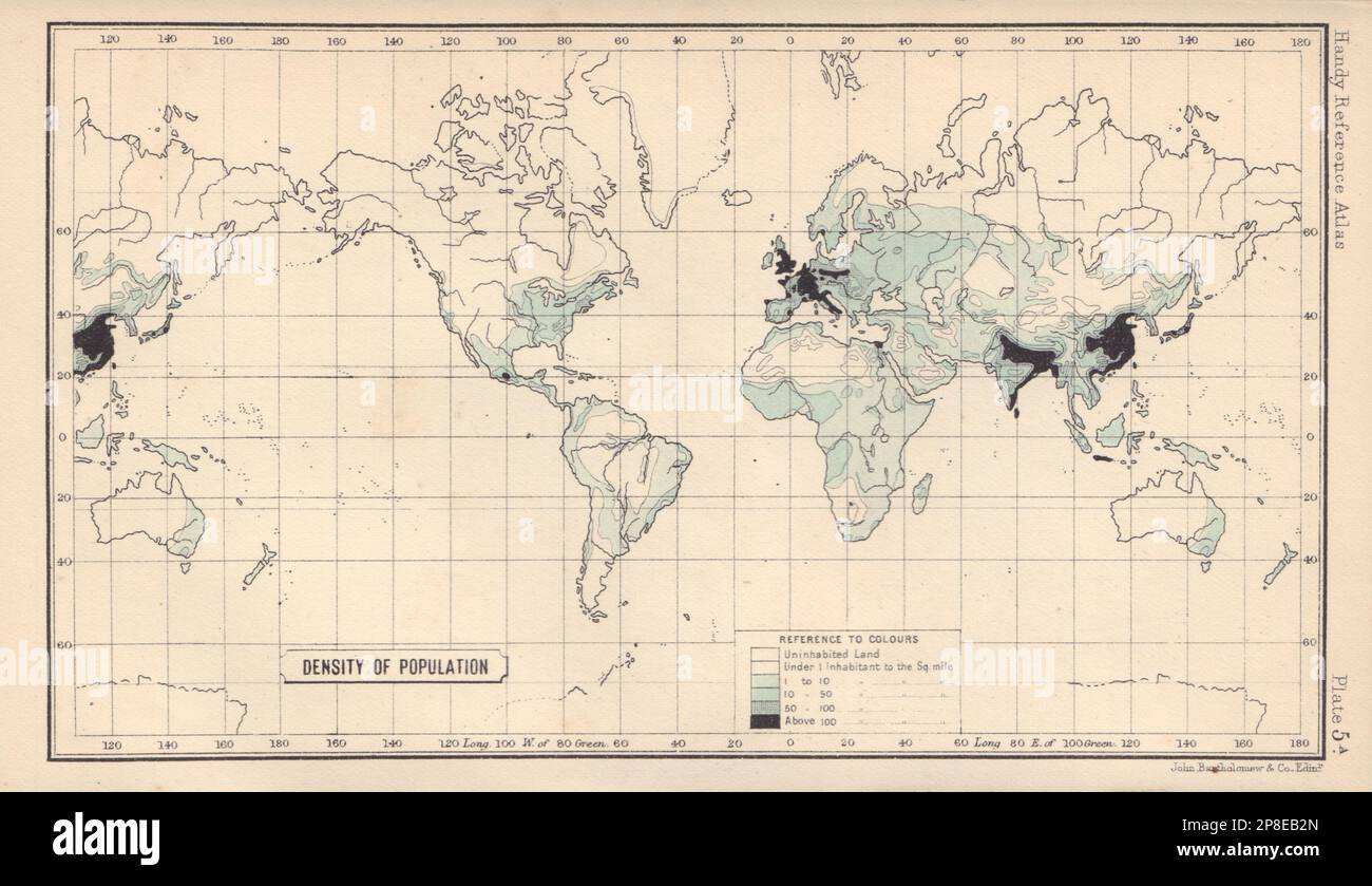 World Density of Population BARTHOLOMEW - World Density Of Population Bartholomew 1898 Old Antique Map Plan Chart 2P8EB2N 