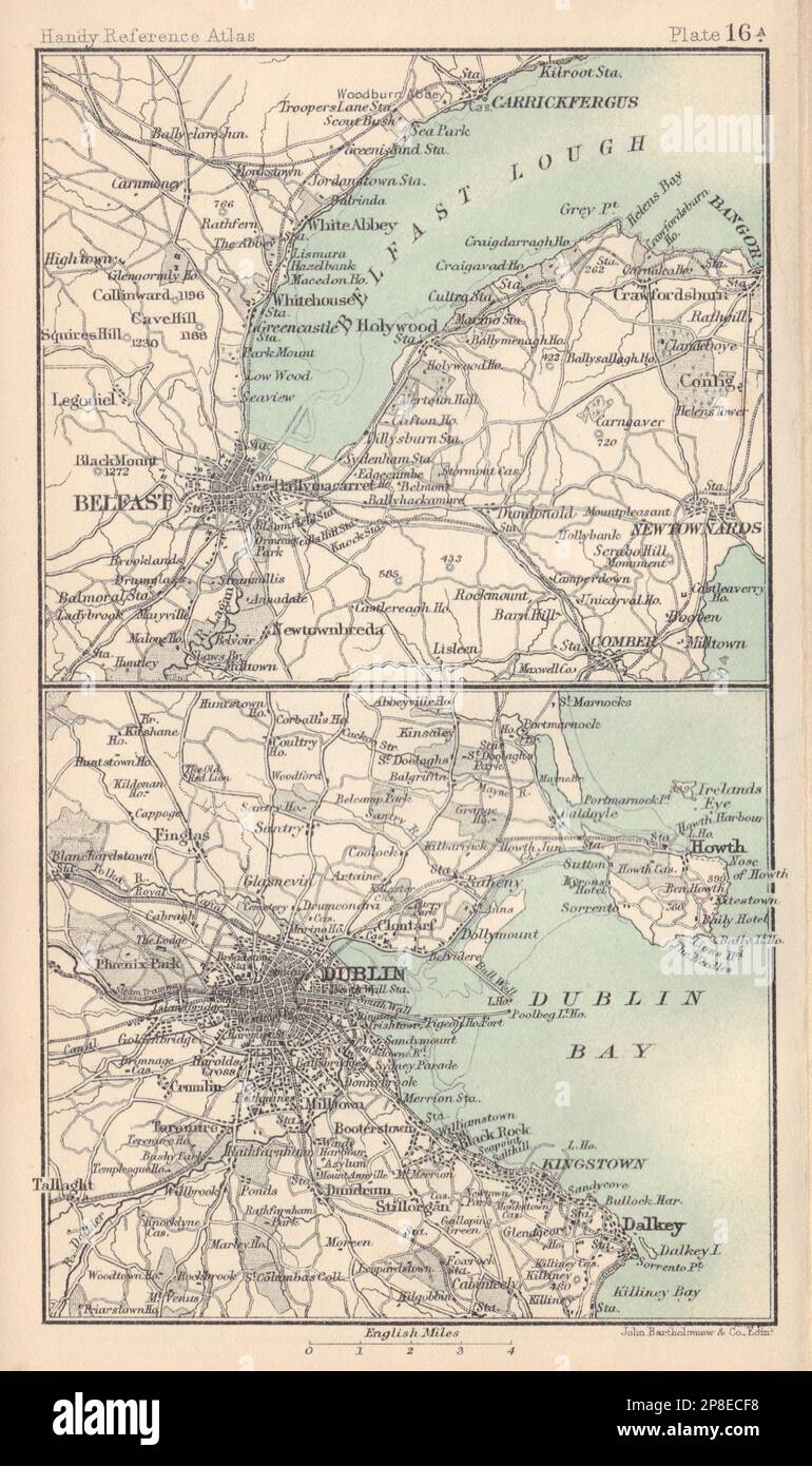 Environs of Belfast & Dublin. Ireland. BARTHOLOMEW 1898 old antique map chart Stock Photo Alamy