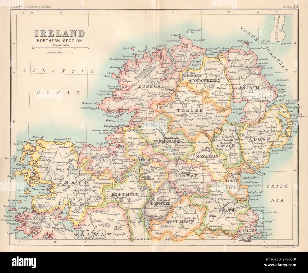 Ireland Northern Section. BARTHOLOMEW 1898 old antique vintage map plan chart Stock Photo Alamy
