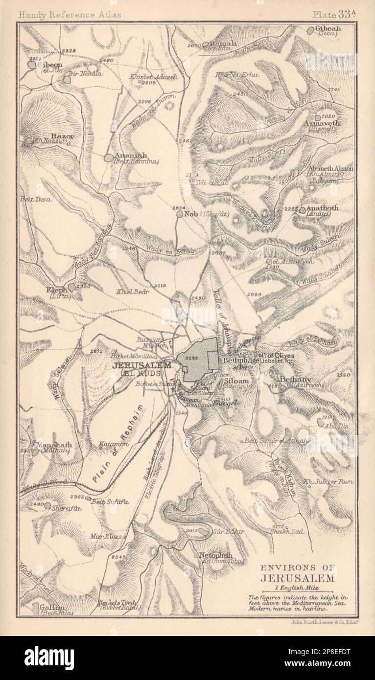 Environs of Jerusalem. Israel Palestine. BARTHOLOMEW 1898 old antique map Stock Photo