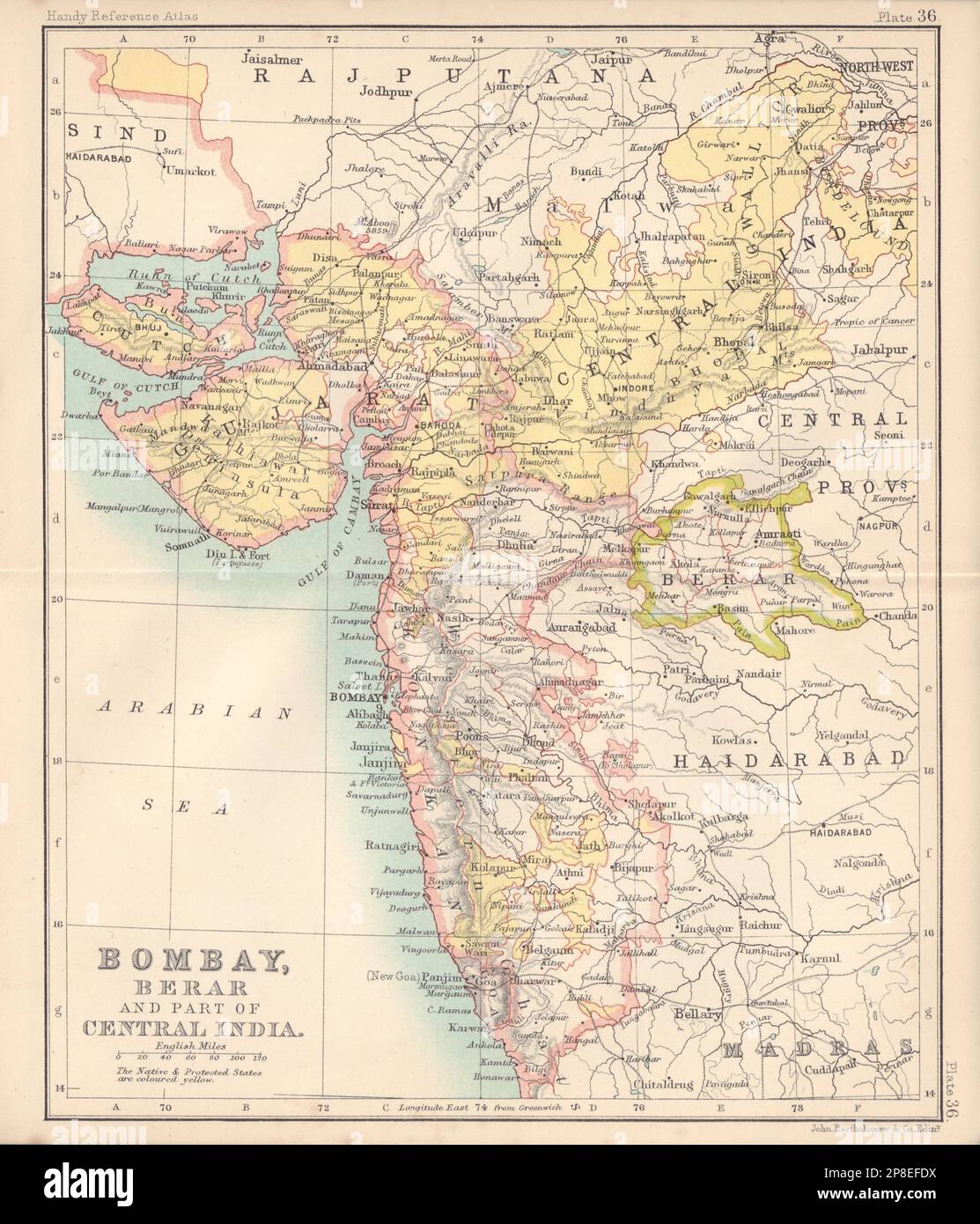 Bombay, Berar, and Part of Central India. NW British India 1898 old map Stock Photo