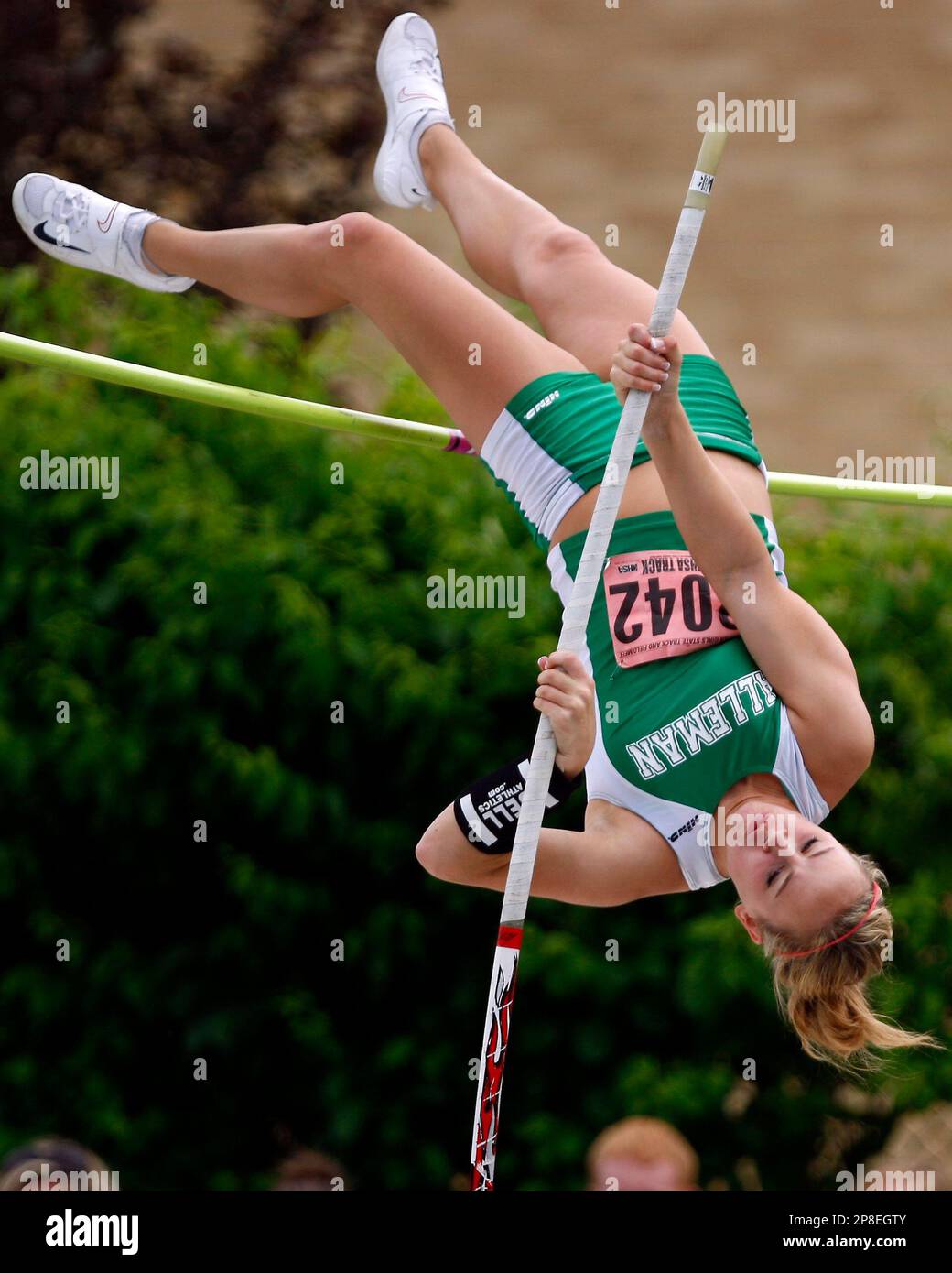Rock Island Alleman's Taelar Hillyer competes in the Class 2A pole vault during the IHSA Girls