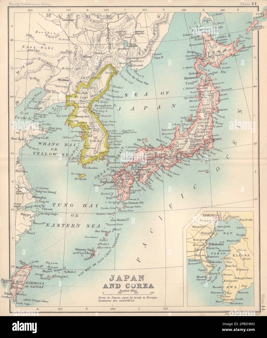 Japan and Korea including Formosa/Taiwan. East Asia. BARTHOLOMEW 1898 old map Stock Photo