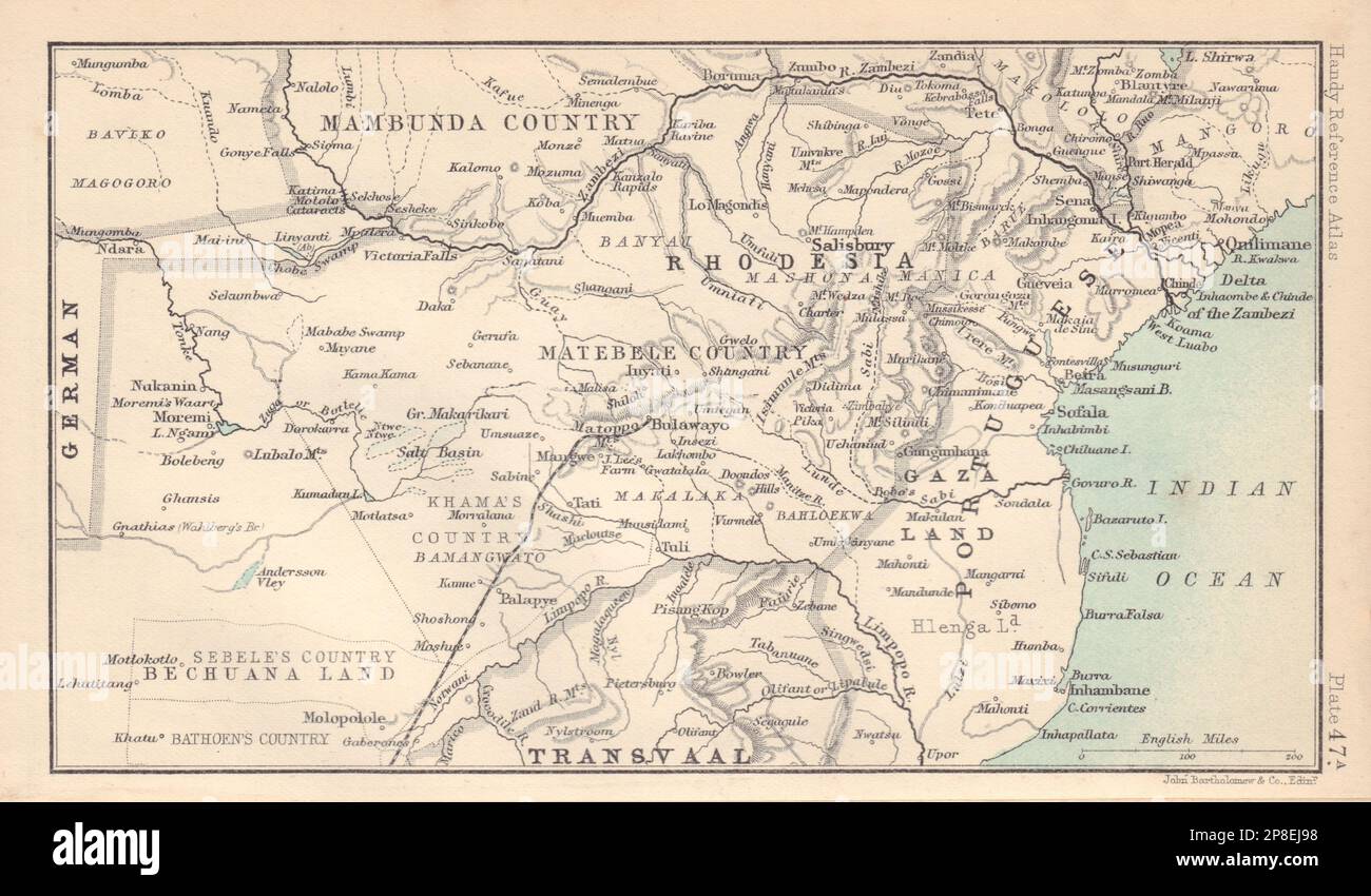 South East Africa. Rhodesia Salisbury Transvaal. BARTHOLOMEW 1898 old map Stock Photo
