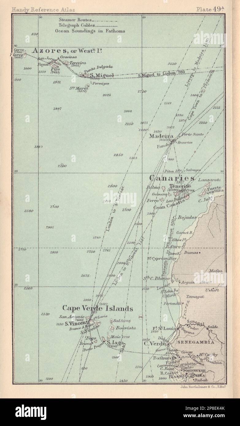 Macaronesia. Cape Verde Islands Azores Madeira Canary Islands 1898 old map Stock Photo