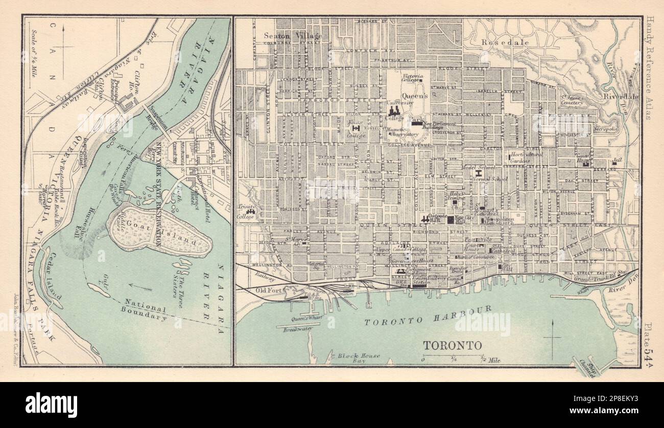 Toronto town/city plan & Niagara Falls. Ontario. BARTHOLOMEW 1898 old map Stock Photo