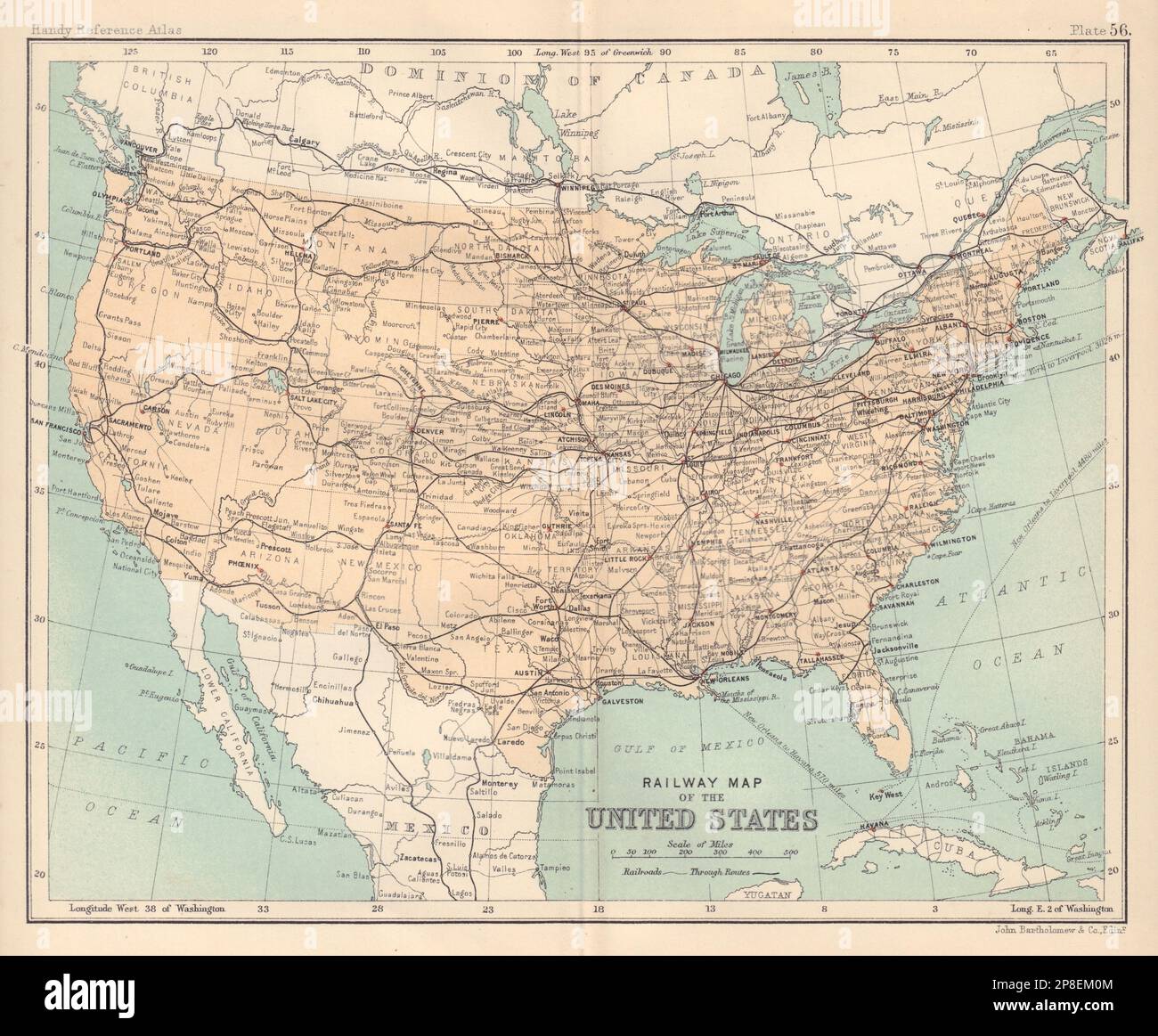 Railway Map of United States. USA. BARTHOLOMEW 1898 old antique plan chart Stock Photo Alamy