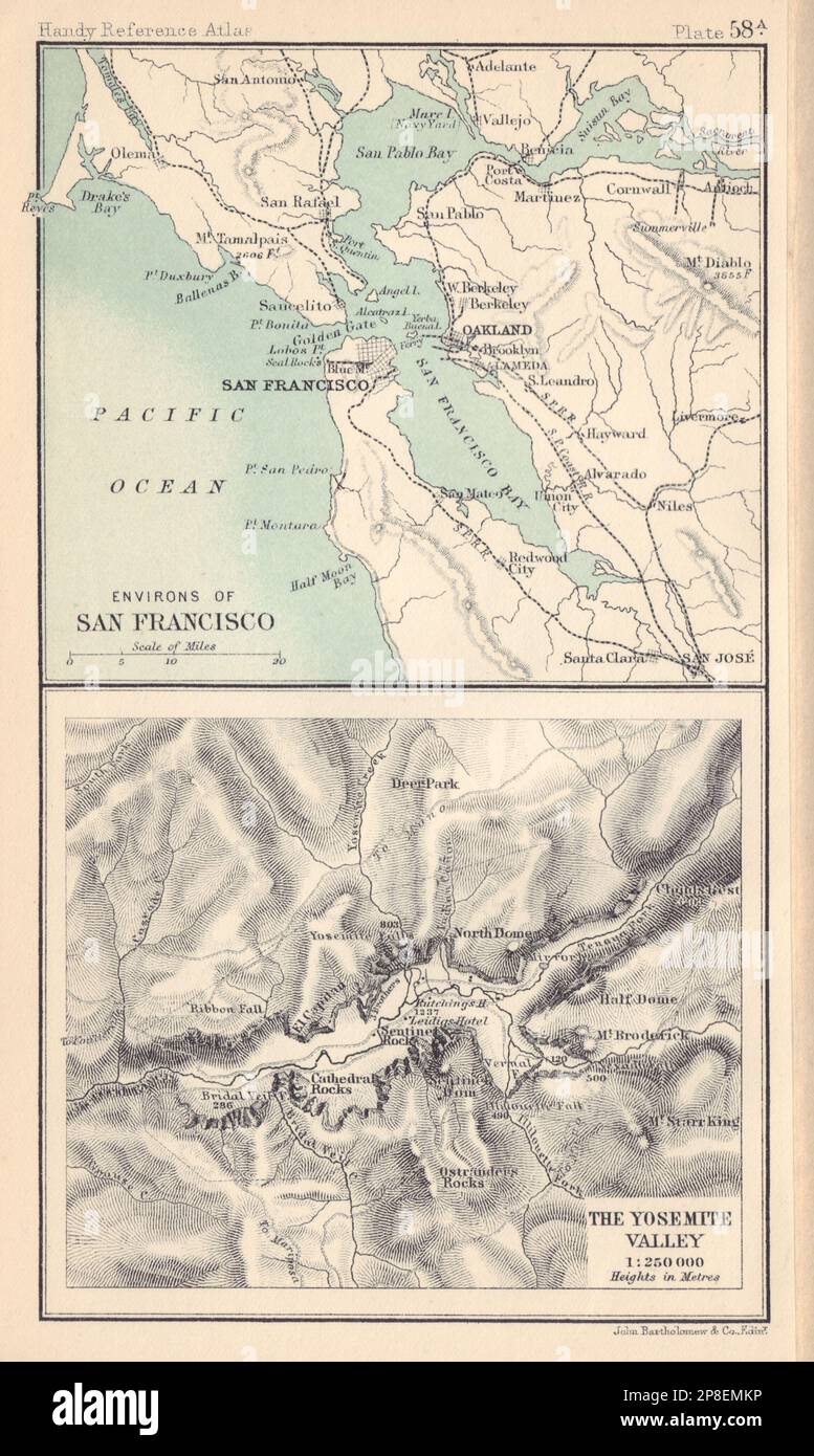Environs of San Francisco. Yosemite Valley. California. BARTHOLOMEW 1898 map Stock Photo