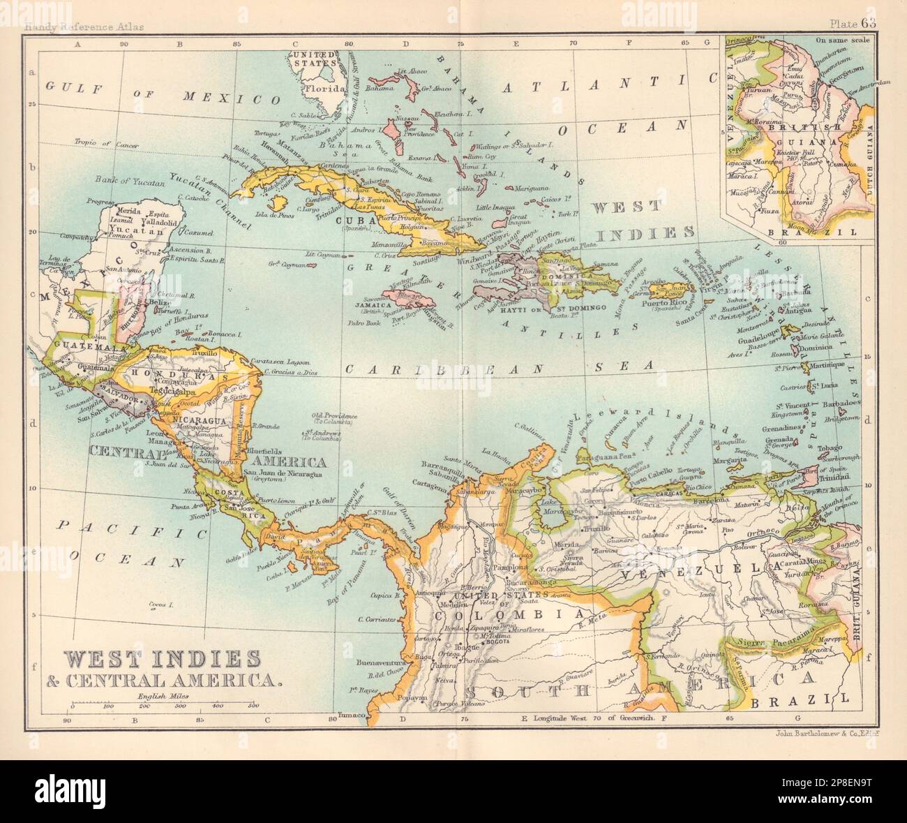 West Indies and Central America; Inset British Guiana. Caribbean 1898