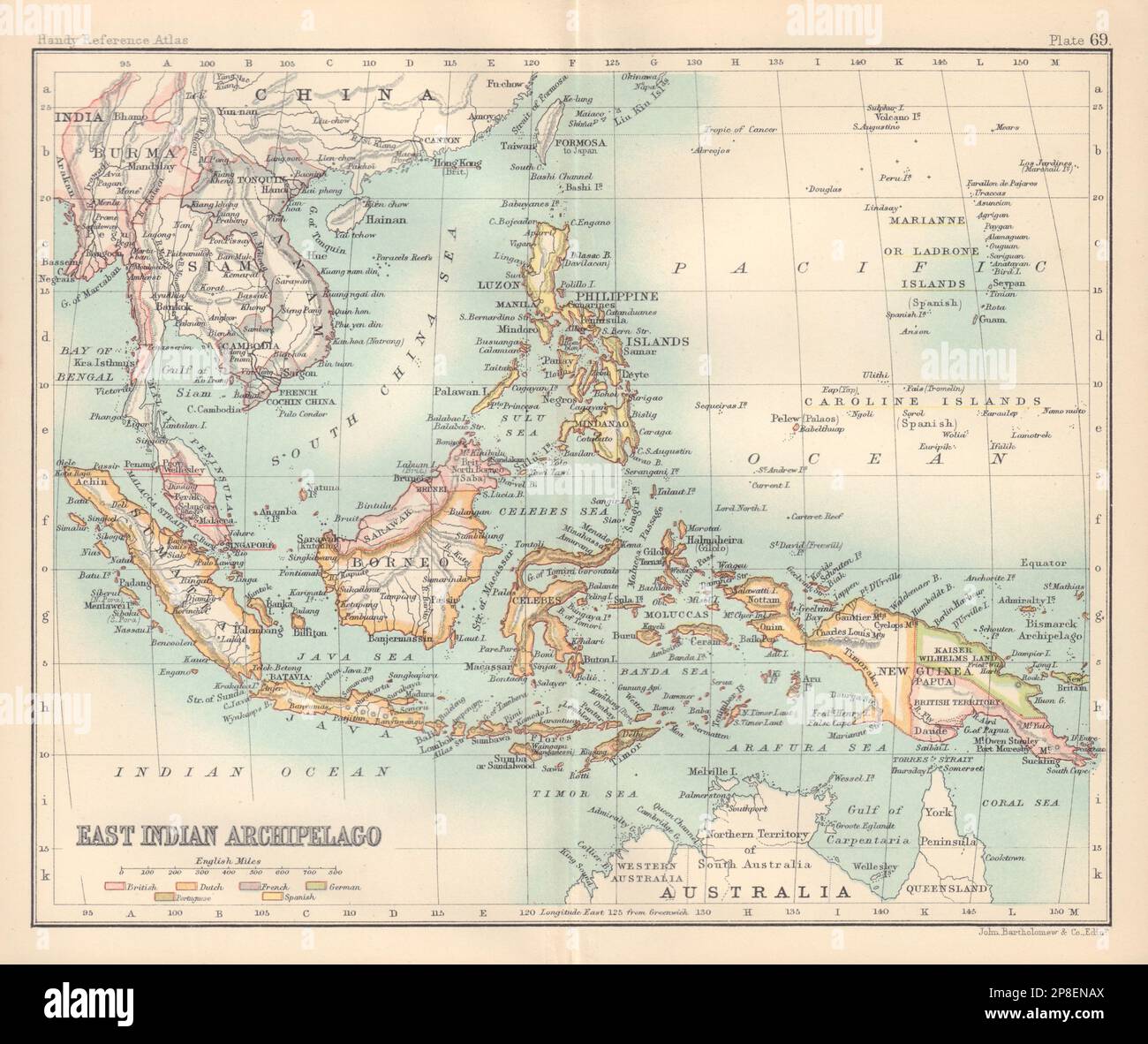 East Indian archipelago. Philippines Indonesia. Dutch East Indies 1898 old map Stock Photo