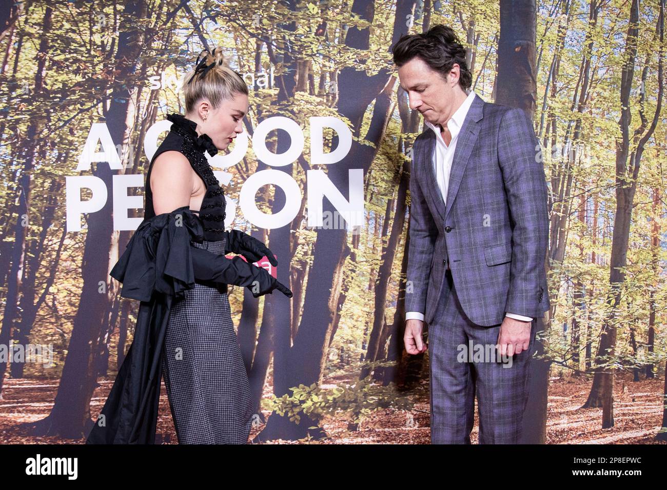 Florence Pugh and Zach Braff pose for photographers upon arrival for