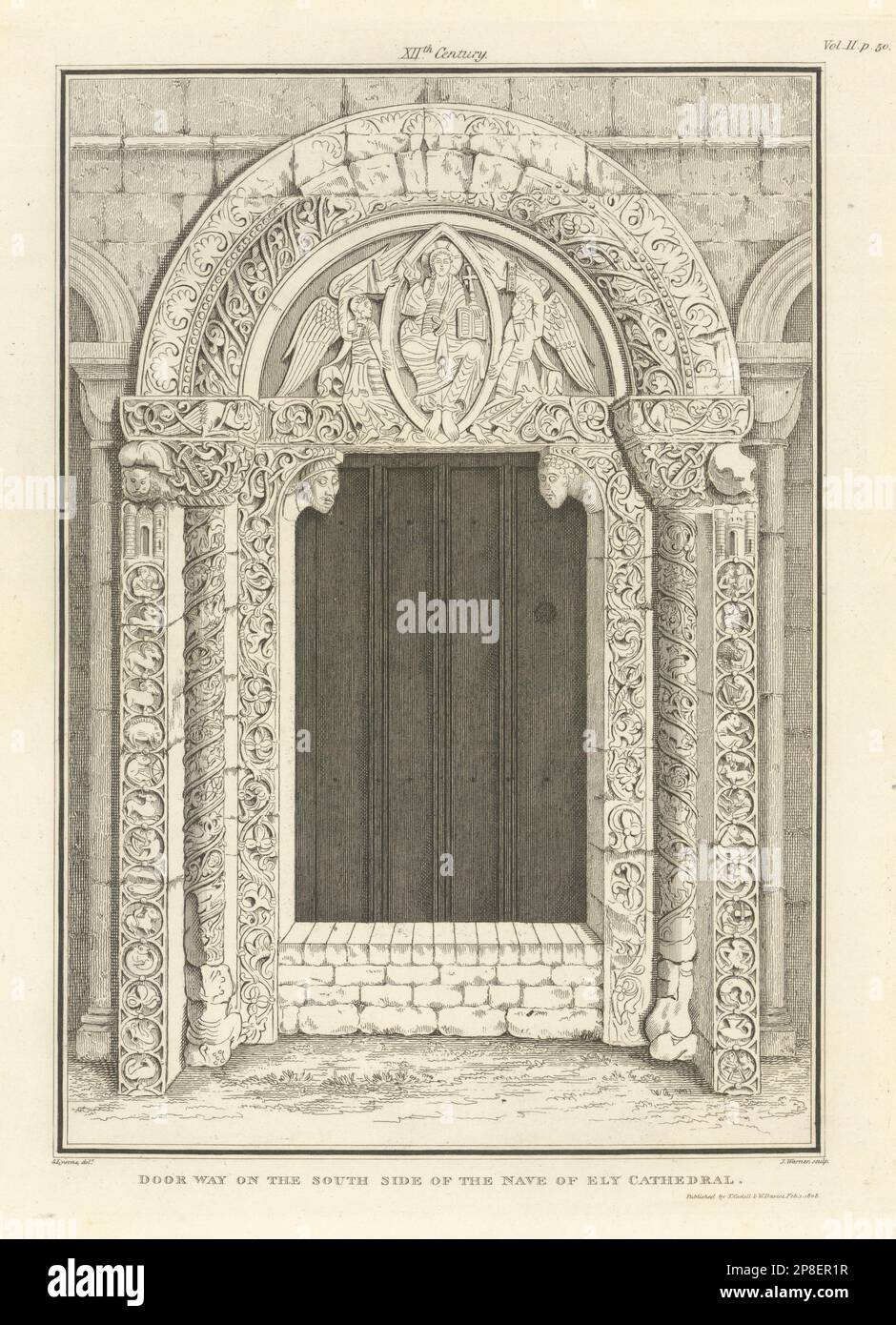 Doorway, on the south side of the nave of Ely Cathedral. LYSONS 1810 old print Stock Photo