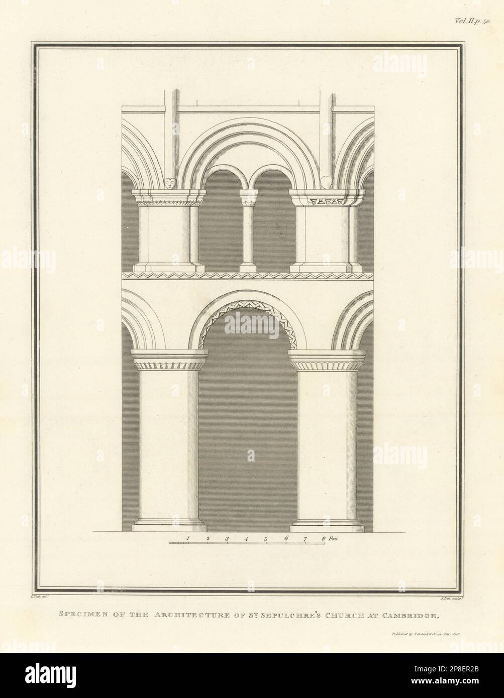 Specimen of the architecture of St. Sepulchre's Church at Cambridge. NASH 1810 Stock Photo