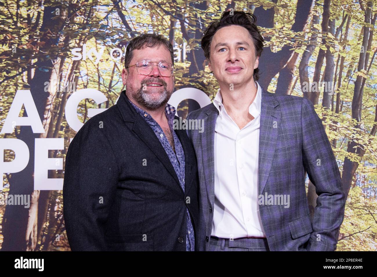 Peter DuBois and Zach Braff pose for photographers upon arrival for the ...