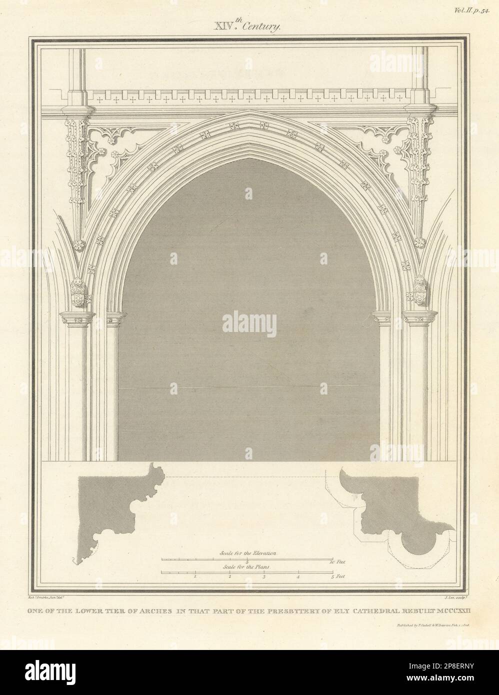 One of the lower tier of arches in the Presbytery of Ely Cathedral. SMIRKE 1810 Stock Photo