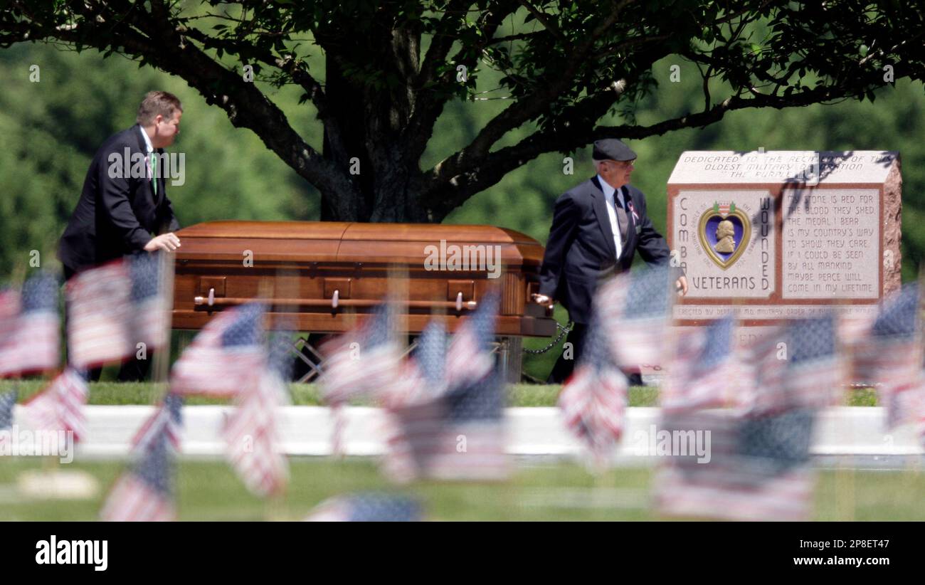 The casket containing the remains of Army Pfc. Michael E. Yates is
