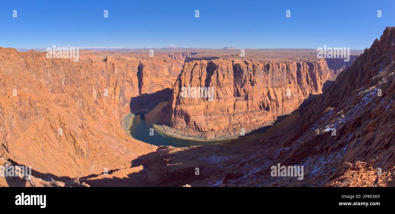 Colorado River near Horseshoe Bend viewed from plateau at the end of Spencer Trail, Glen Canyon National Recreation Area, Arizona, USA Stock Photo