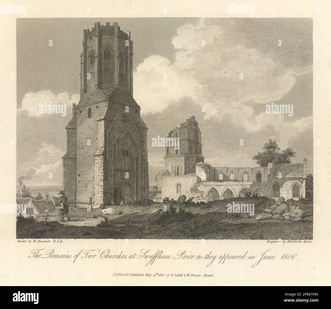 The remains of two churches at Swaffham Prior in June 1806. ALEXANDER 1810 Stock Photo
