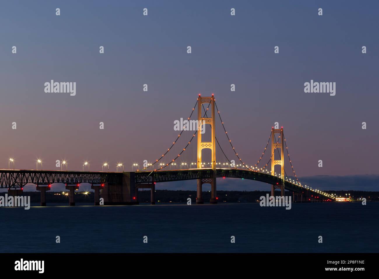 A long bridge connecting the upper and lower peninsula of Michigan. Stock Photo