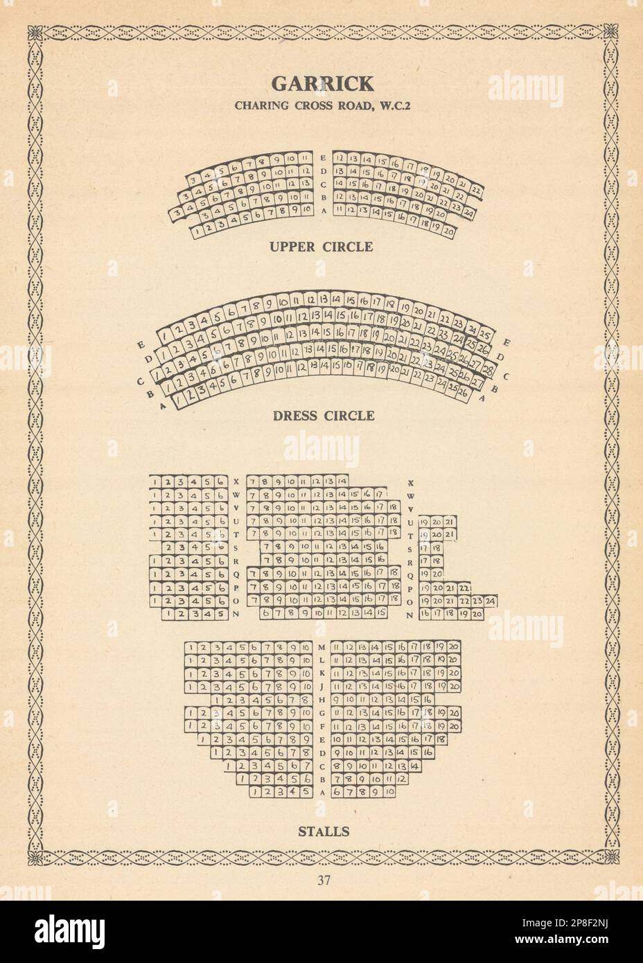 Garrick Theatre, Charing Cross Road, London. Vintage seating plan 1960 print Stock Photo