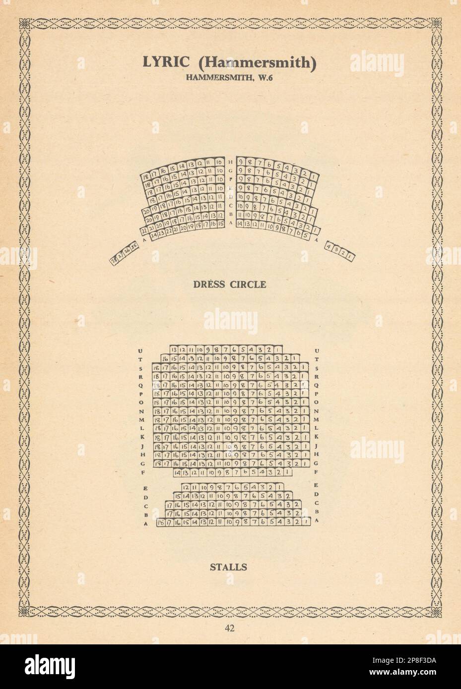 Lyric Theatre, Hammersmith, London. Vintage seating plan 1960 old print