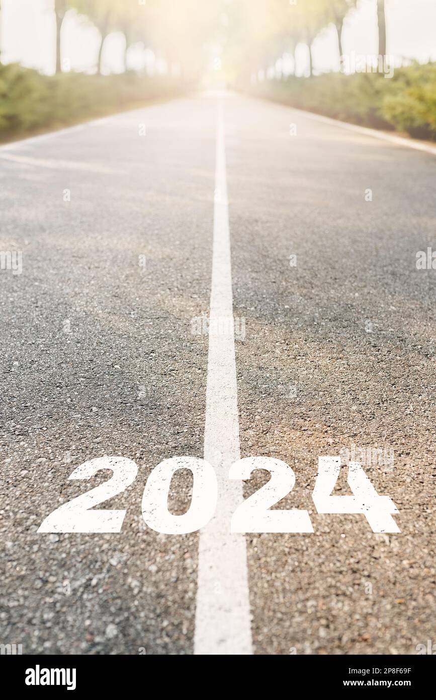 Happy new year 2025. 2025 written on asphalt road. Start the New Year