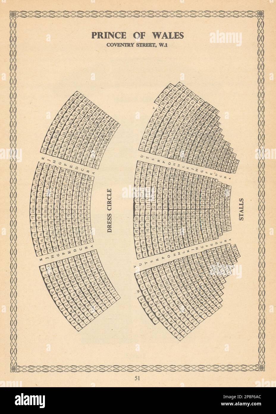 Prince of Wales Theatre, Coventry Street, London. Vintage seating plan 1960 Stock Photo