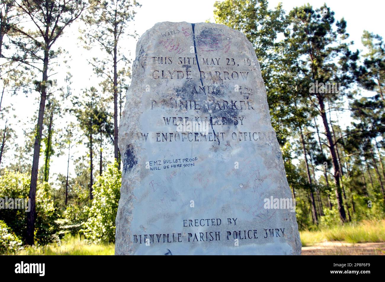 A monument where lawmen ambushed Bonnie Parker and Clyde Barrow is