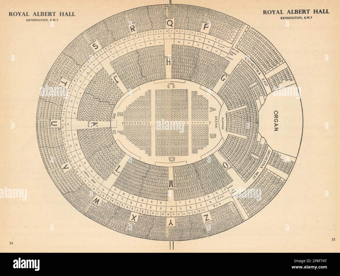 Royal Albert Hall, Kensington, London. Vintage seating plan 1960 old print Stock Photo Alamy