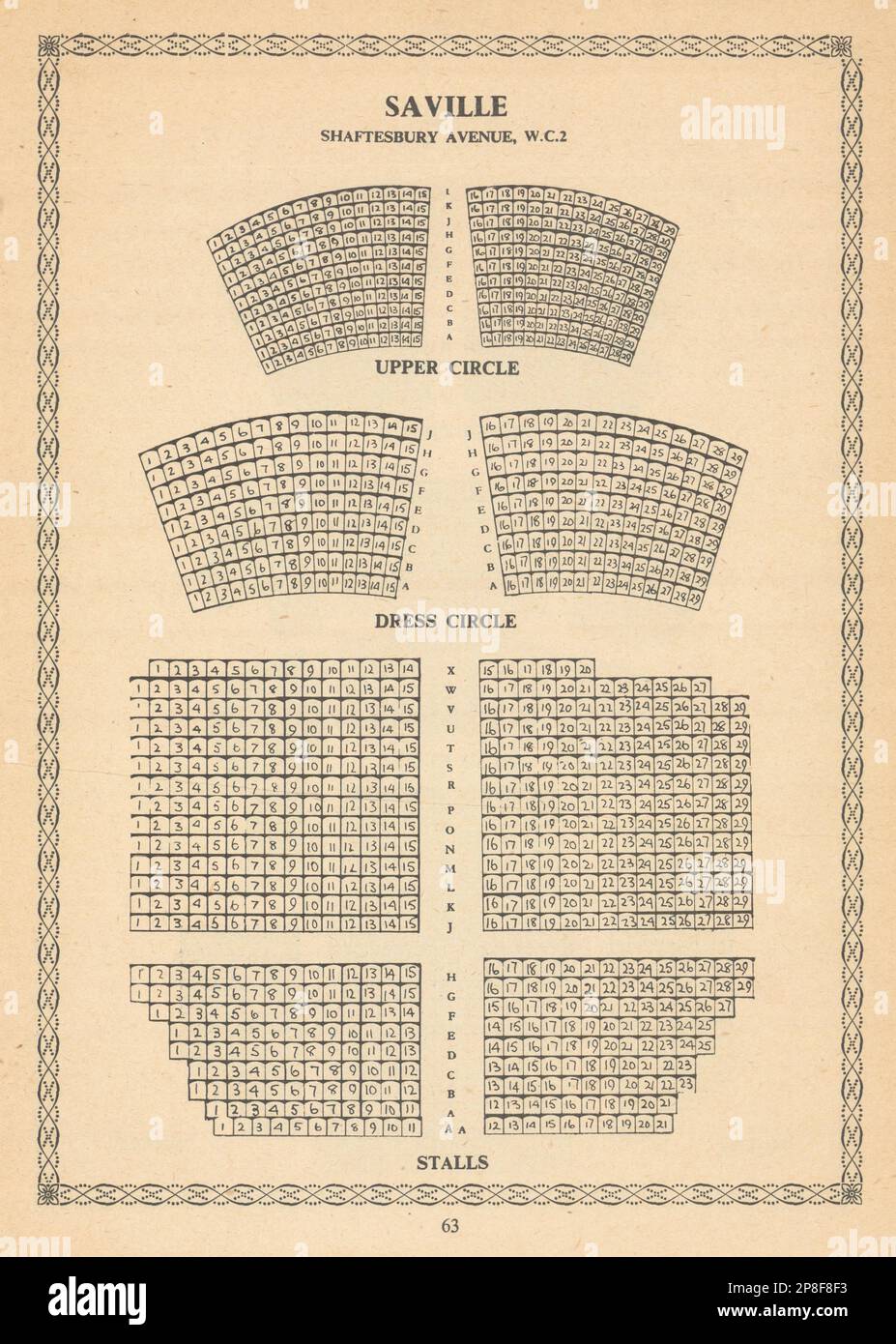 Saville Theatre, Shaftesbury Ave Odeon Covent Garden. Vintage seating plan 1960 Stock Photo