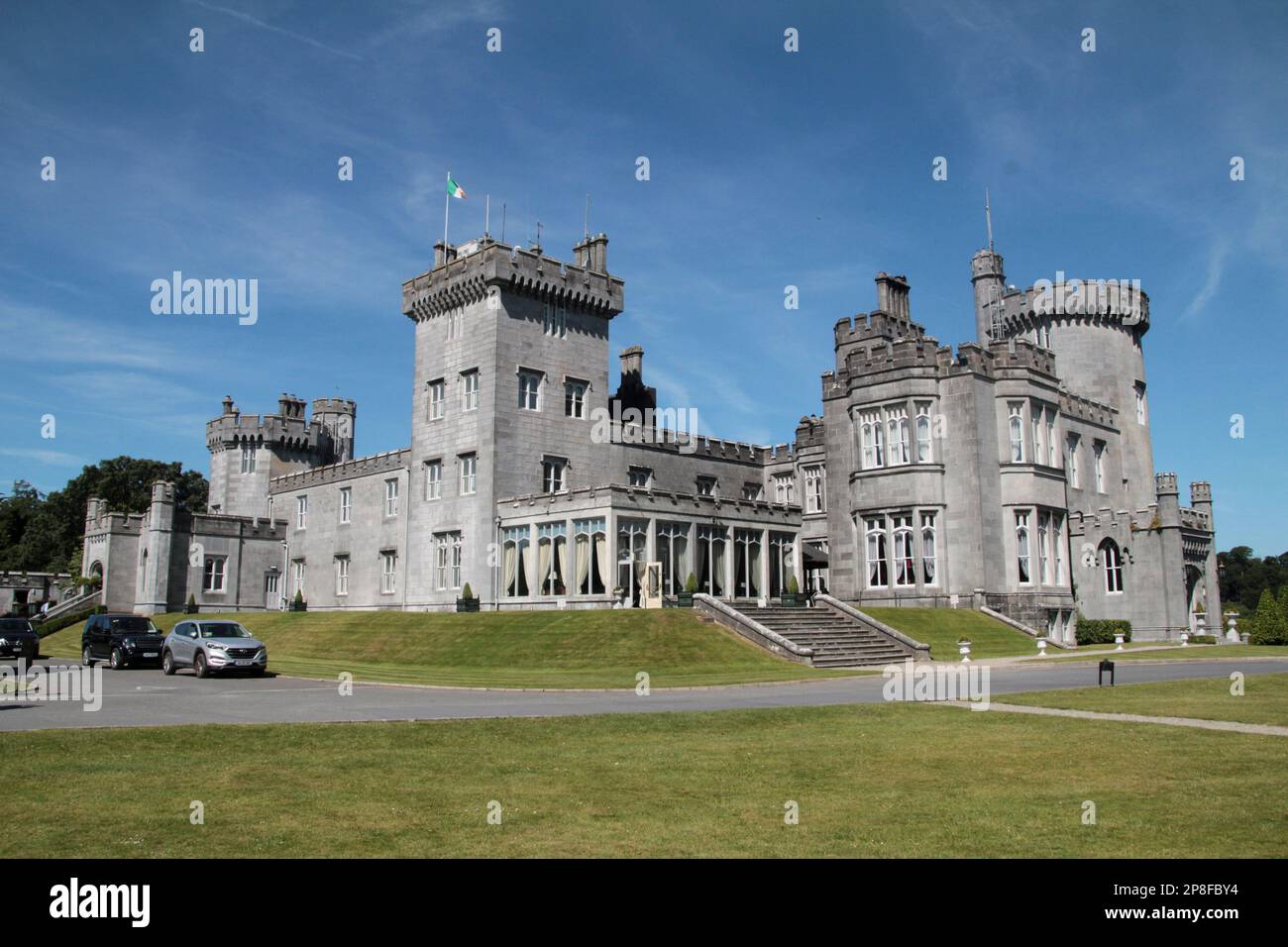 Side view of beautiful Dromoland Castle Hotel in Newmarket On