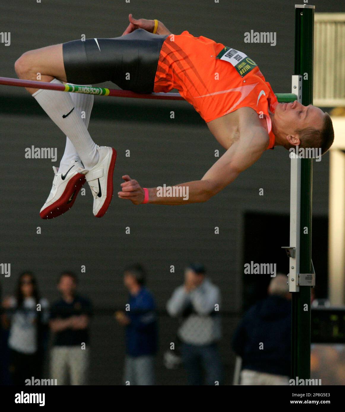 Jesse Williams clears 7 feet 8 inches at the Oregon Twilight track meet