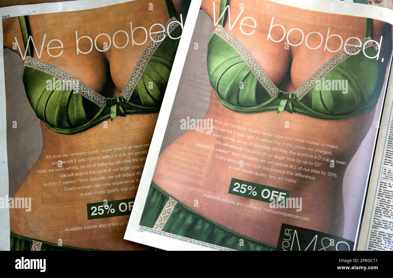 Two full page adverts place by British largest clothing retailer Marks and  Spencer in two British daily newspapers seen in London, Friday, May 8,  2009, offering their apologies for charging extra for