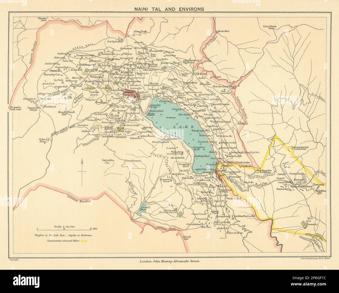 INDIA. Naini Tal (Nainital) & environs. Hill station Lake. Uttarakhand 1905 map Stock Photo