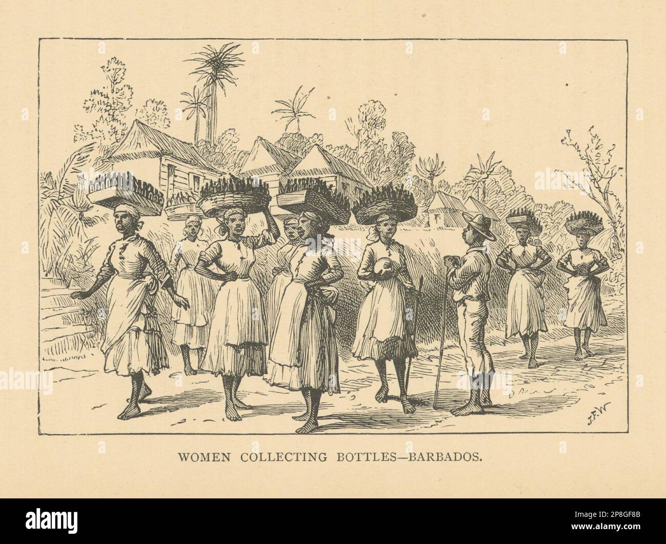 Women collecting bottles - Barbados 1889 old antique vintage print picture Stock Photo