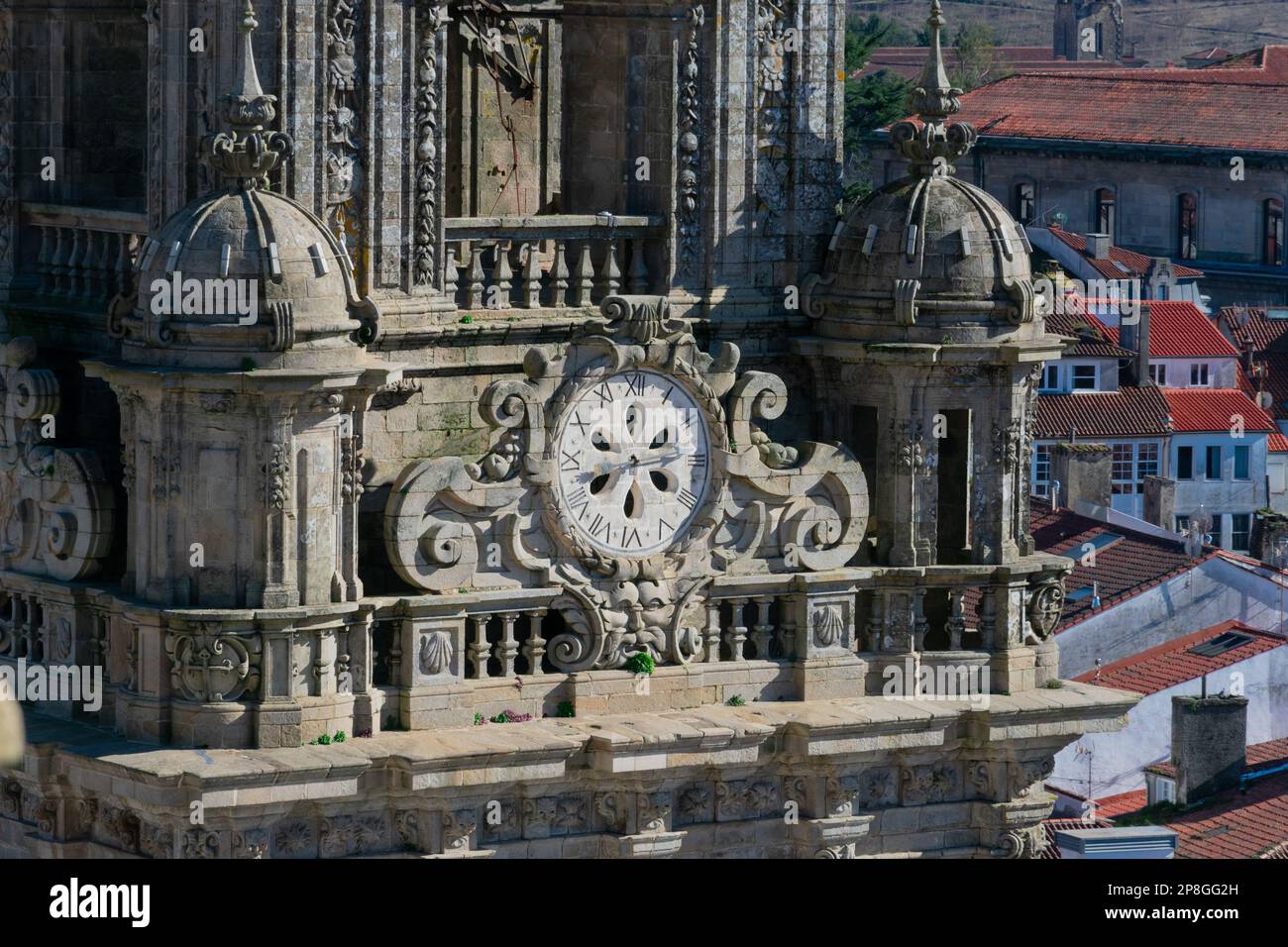 Santiago de Compostela, Galicia. Spain. February 5, 2023. View of Santiago de Compostela Cathedral Clock Tower Stock Photo