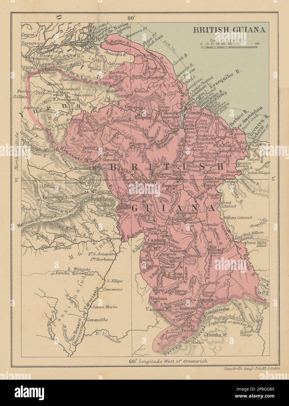 British Guiana. Guyana. STANFORD / WASHINGTON EVES 1897 old antique map ...