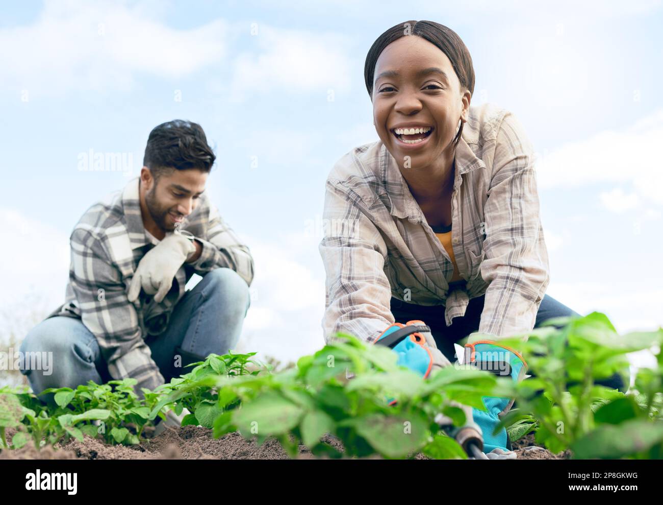 Farmer, gardening and agriculture portrait in field with happy black