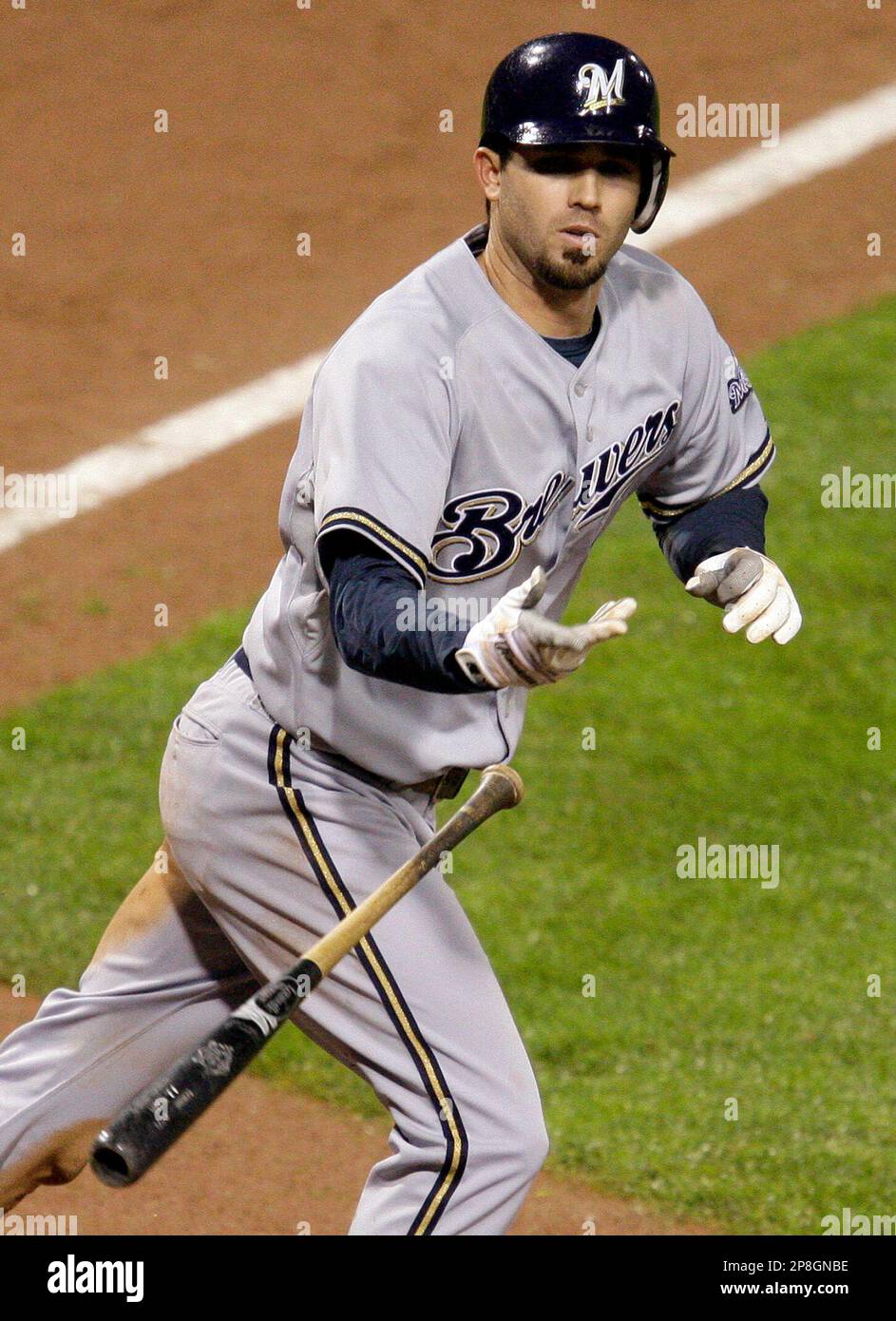 Milwaukee Brewers' J.J. Hardy is walked in the eighth inning by Pittsburgh  Pirates pitcher Evan Meek in a baseball game in Pittsburgh on Tuesday, May  5, 2009. The Brewers won 8-5. (AP