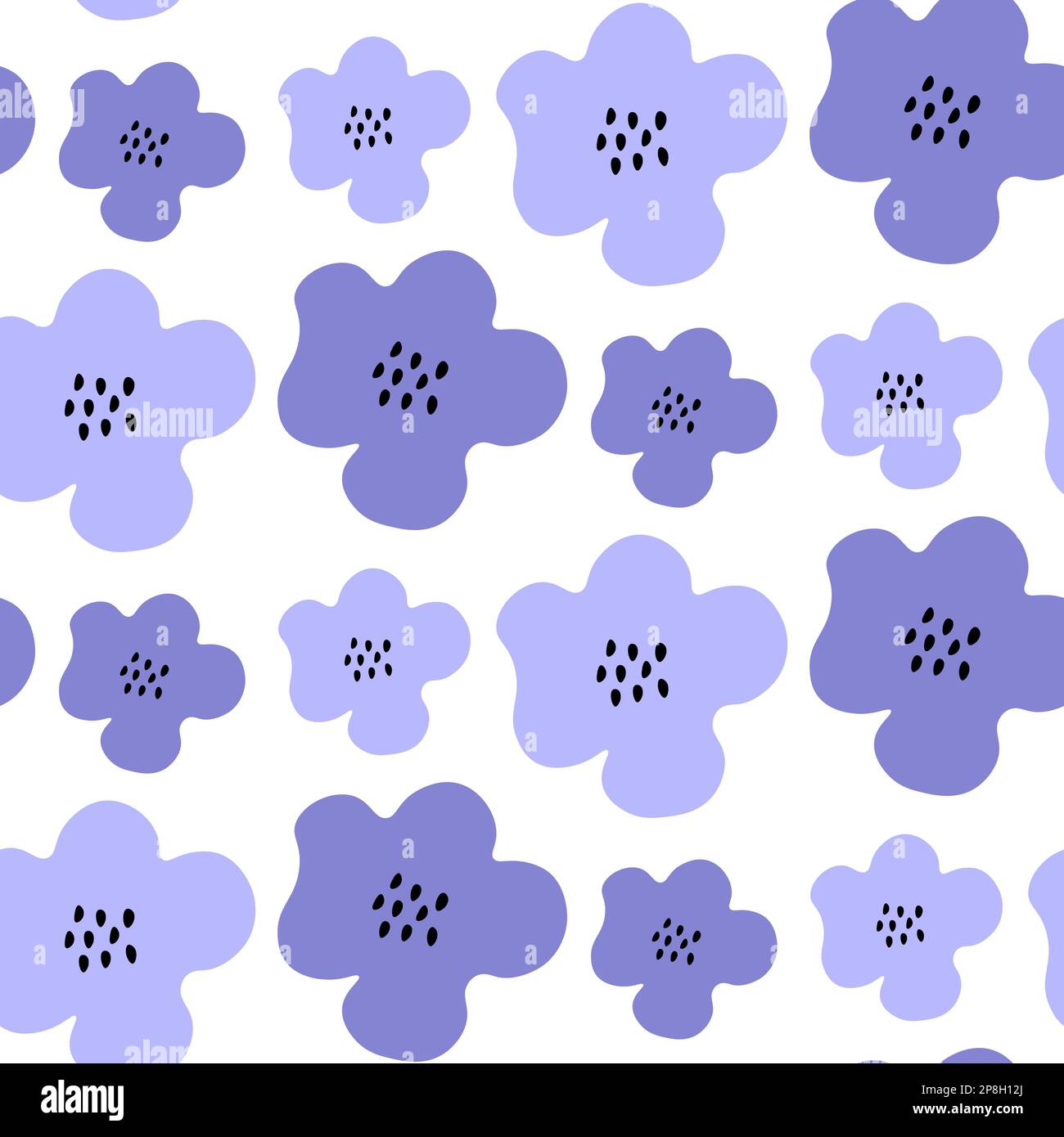 Seamless random floral y2k pattern with blue flowers on white ...