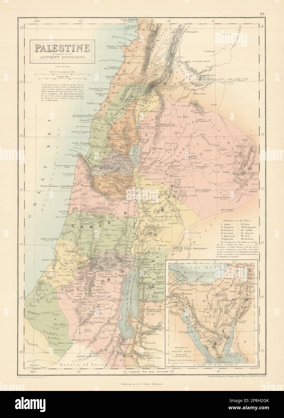 Palestine with its ancient divisions. Inset Sinai peninsula. HUGHES ...