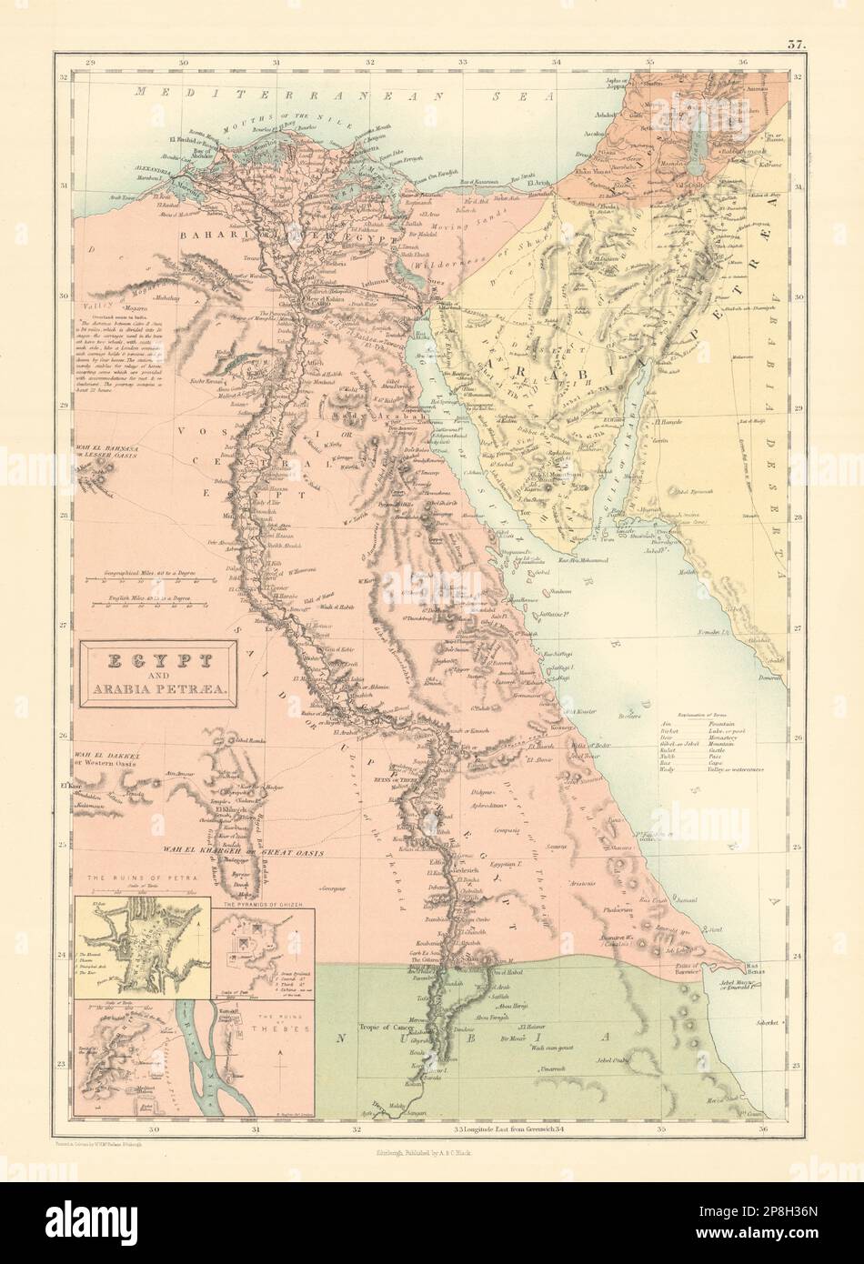 Egypt & Arabia Petraea. Nile Valley Inset Petra Giza Thebes BARTHOLOMEW ...