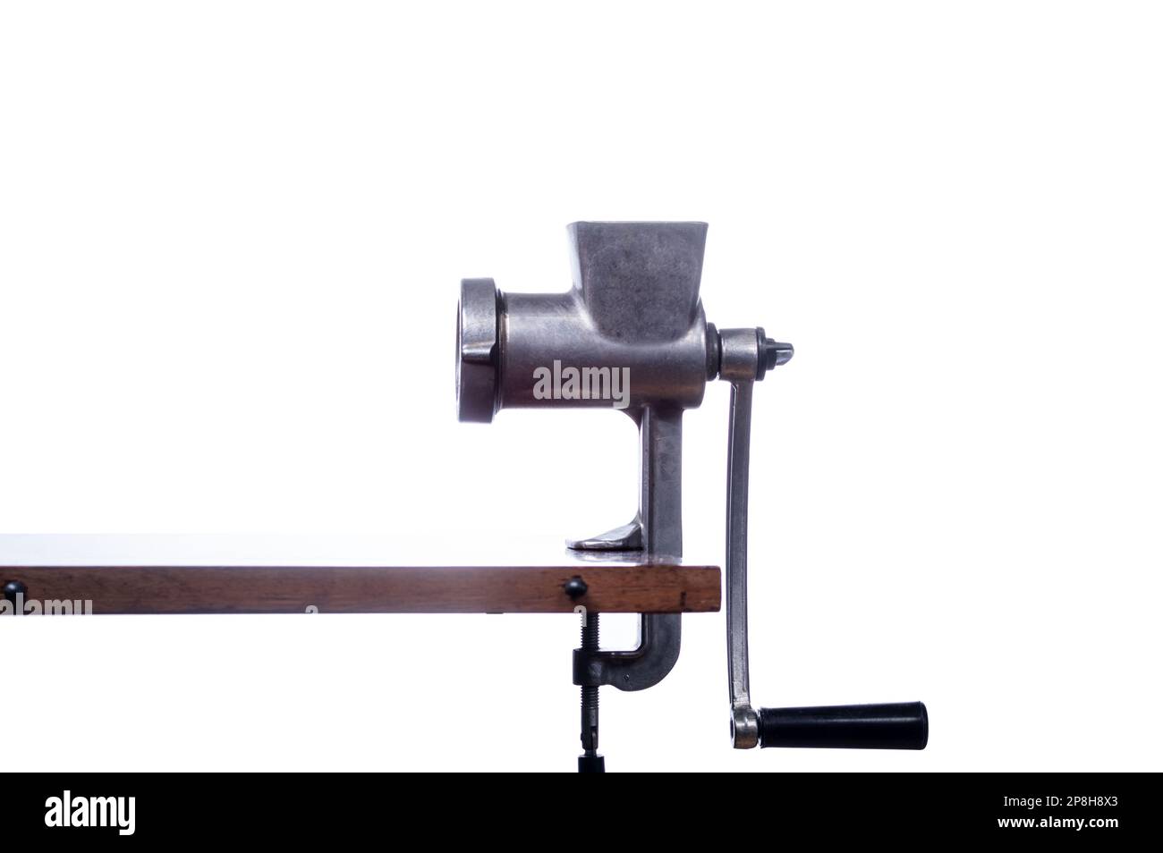 Isolate of an old iron meat grinder. Vintage meat grinder. Sovietmade