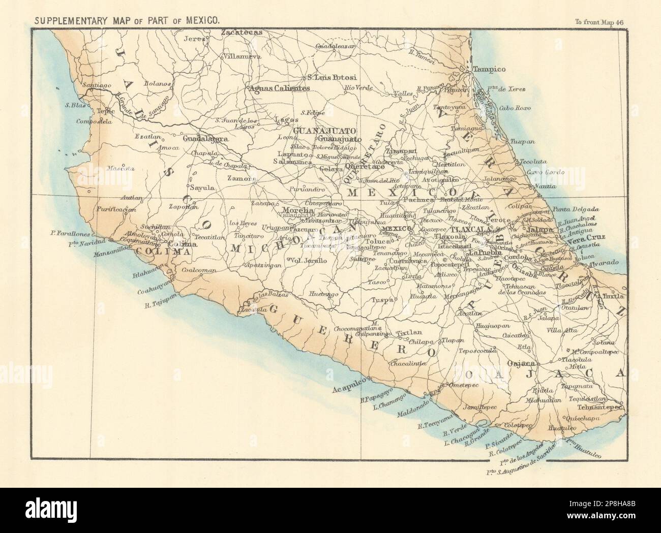 Supplementary Map of part of Mexico. Central Mexico 1862 old antique chart Stock Photo