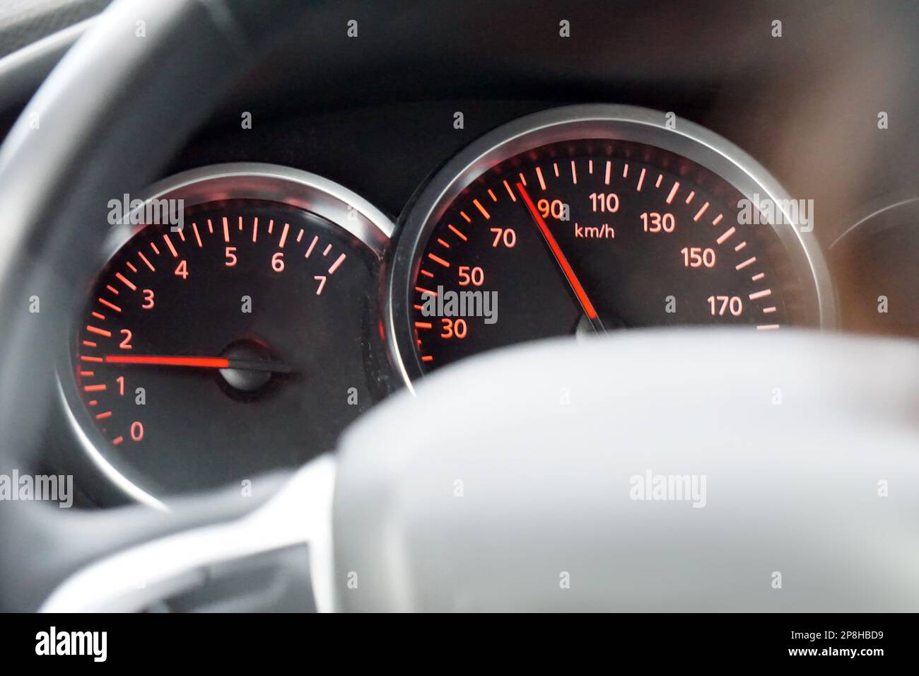 Car speedometer while driving a car Stock Photo Alamy